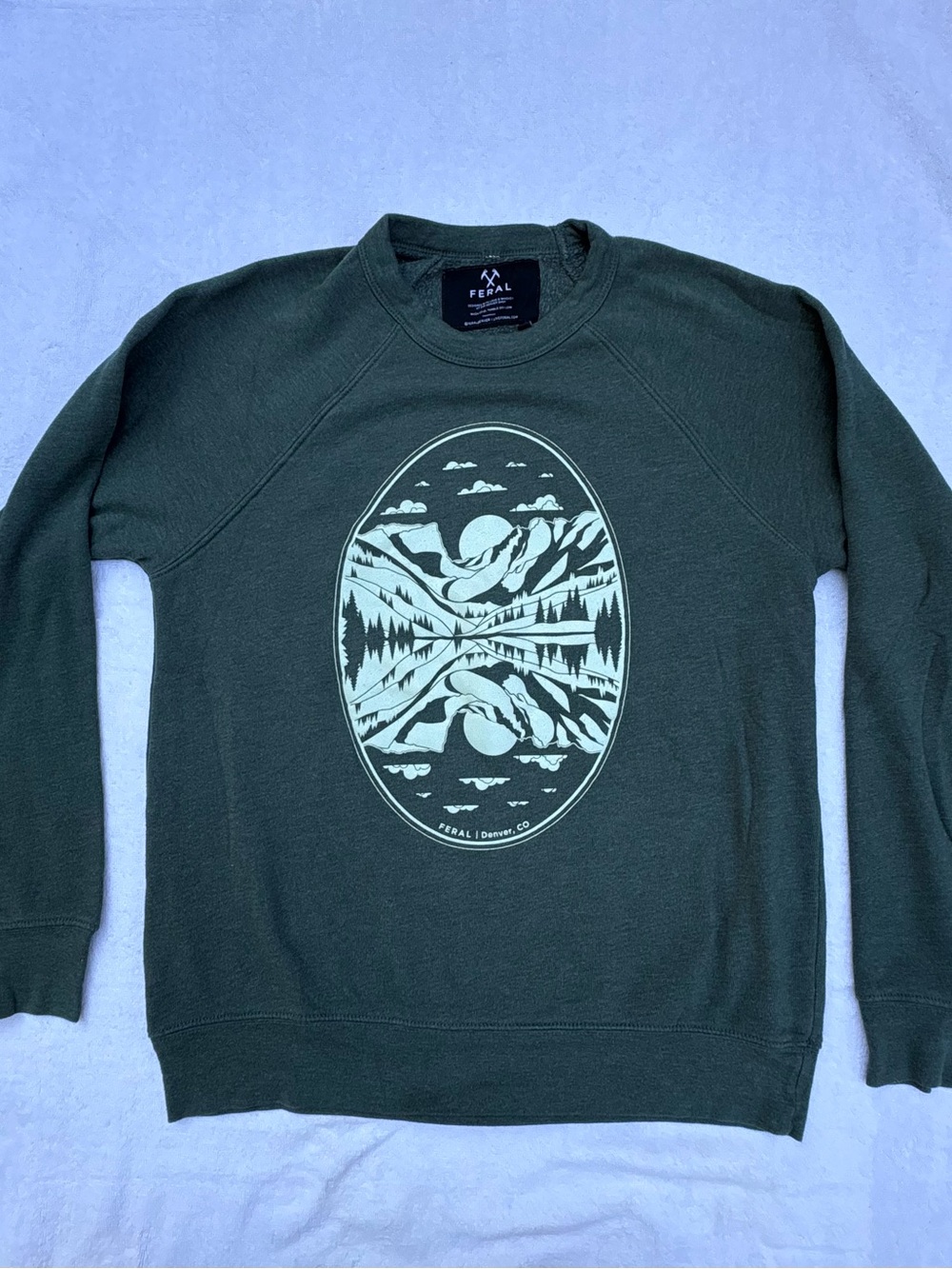Feral Brand Forest Green Graphic Crew Sweatshirt for Women